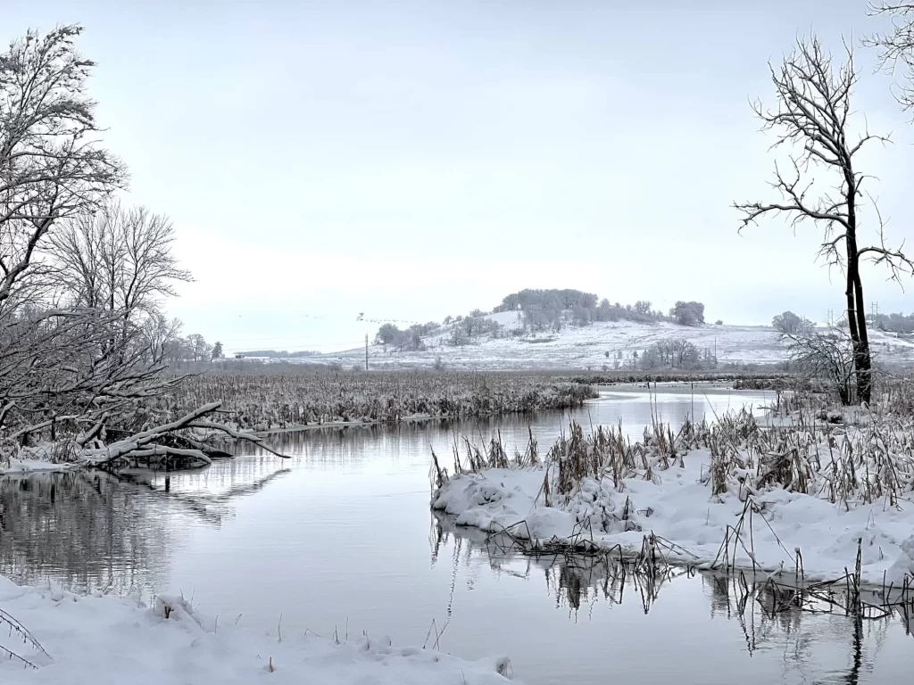 View of Pheasant Branch Creek and Pheasant Branch Hill in Winter Middleton Wisconsin