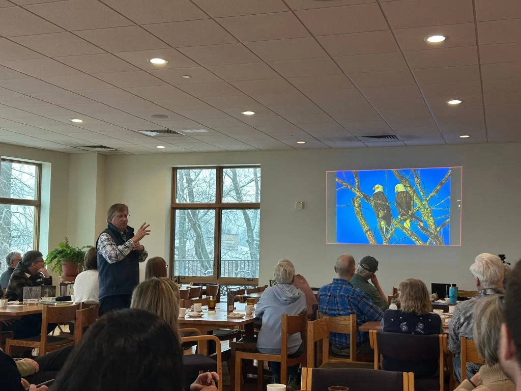 Speaker and attendees at the Friends of Pheasant Branch Conservancy Annual Membership Meeting at Holy Wisdom Monastery