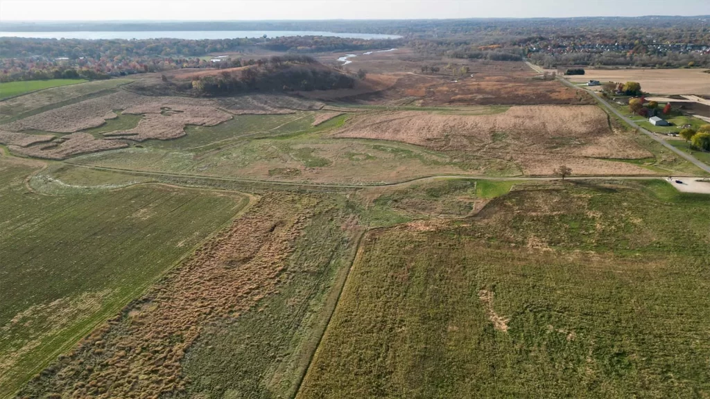 Aerial photo of 160-acre “Platinum Prairie” at Pheasant Branch Conservancy