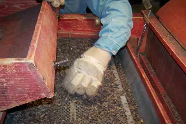The top screen of the fanning mill