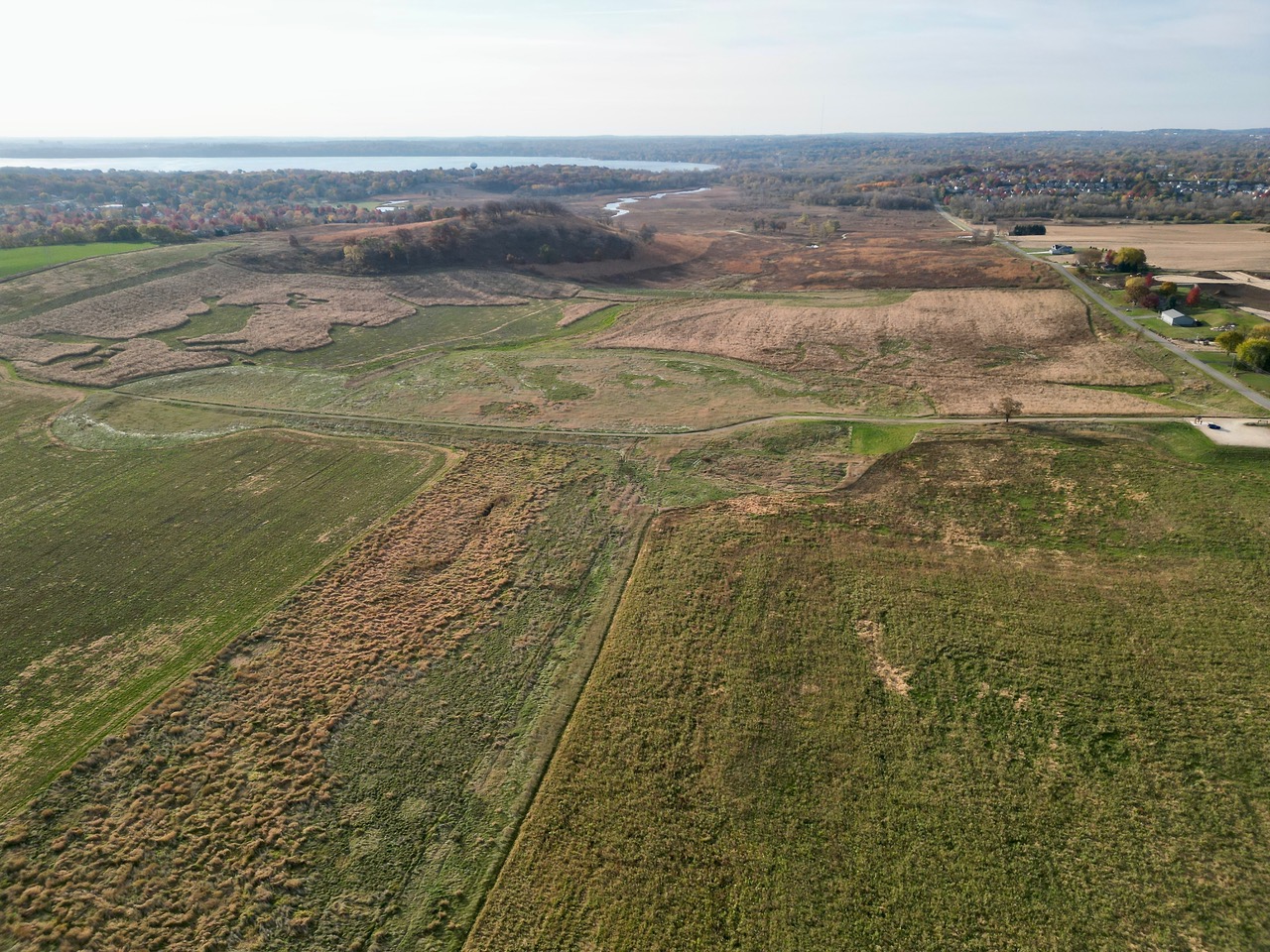 Aerial photo of 160-acre “Platinum Prairie” at Pheasant Branch Conservancy