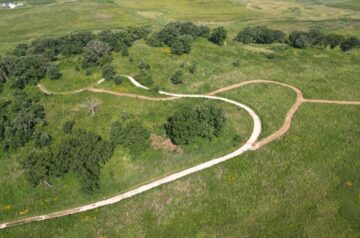 Aerial view of hiking trail at Frederick’s Hill at Pheasant Branch Conservancy in Middleton Wisconsin