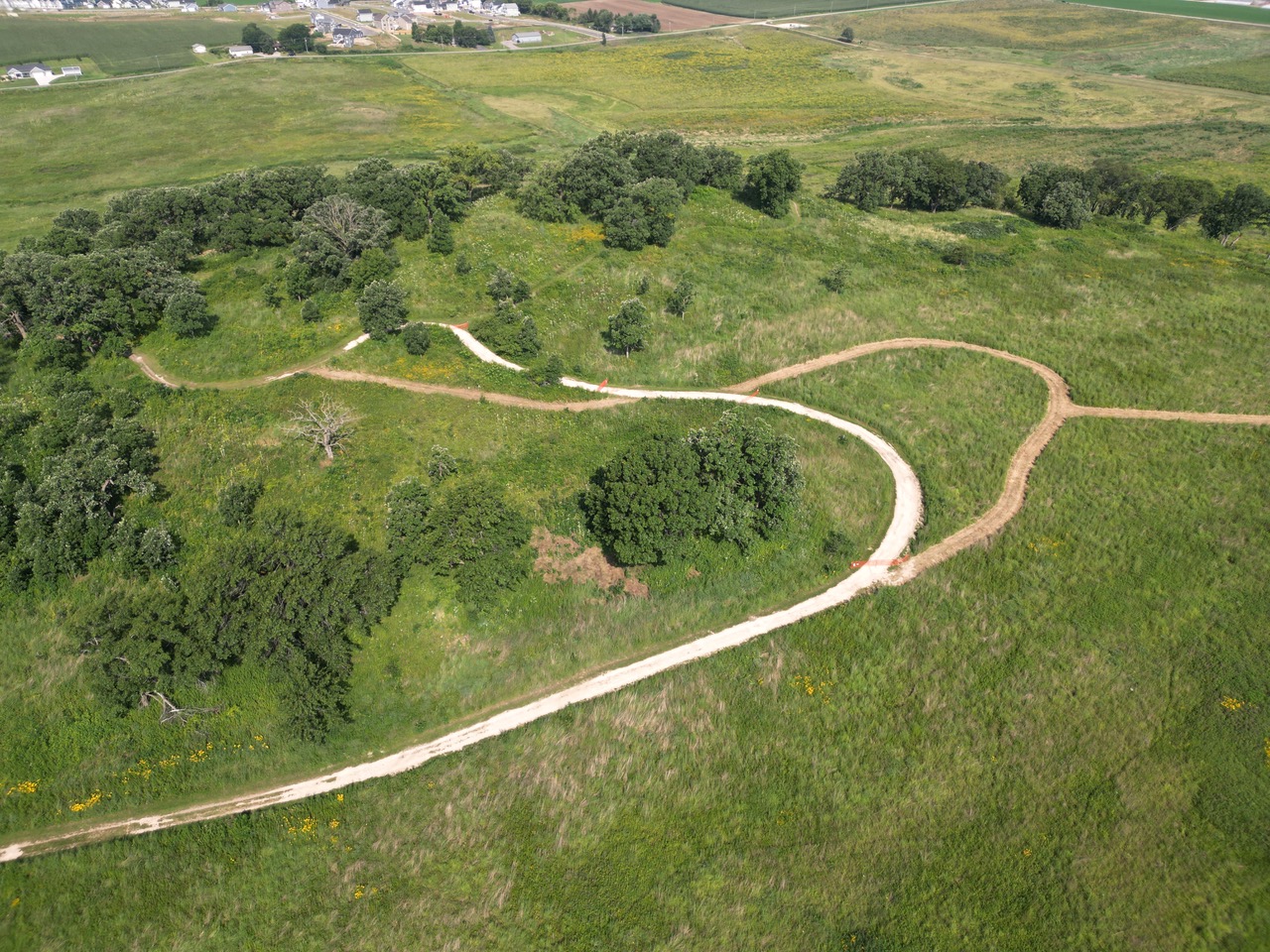 Aerial view of hiking trail at Frederick’s Hill at Pheasant Branch Conservancy in Middleton Wisconsin