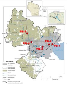 Map of monitoring stations along Pheasant Branch Creek